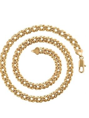 Double Curb Chain Necklace 14k Gold Plated 7mm Thick Luxury Jewelry